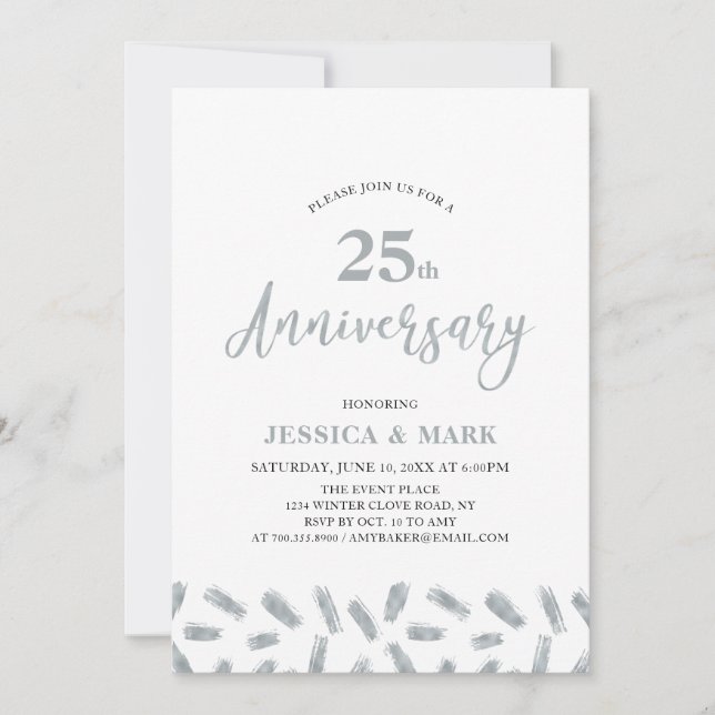 Invitation de 25e anniversaire de mariage en argen (Devant)