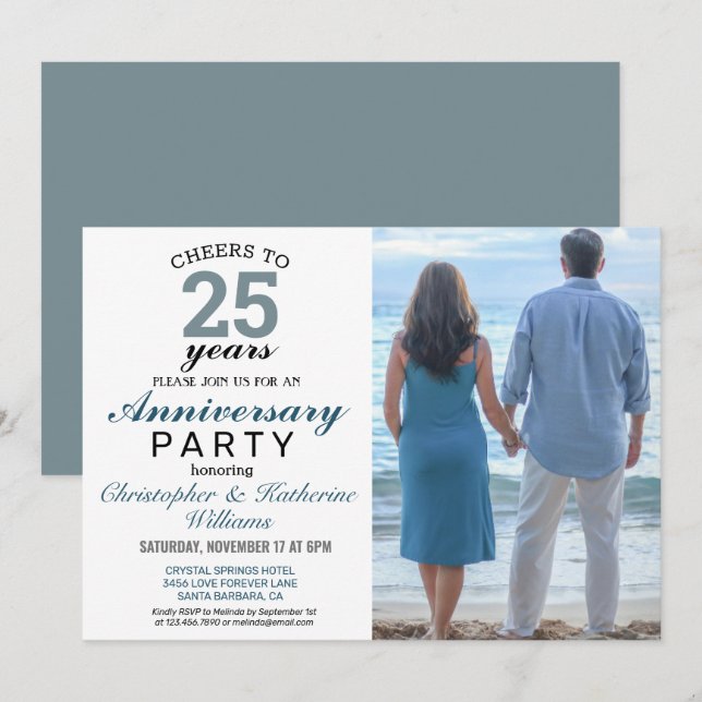 Invitation de 25e anniversaire de mariage en argen (Devant / Derrière)