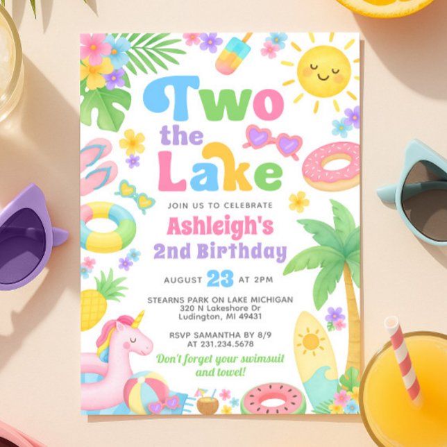 Invitation de 2e anniversaire fille - Deux le lac (2nd Birthday Invitation Girl - Two the Lake)