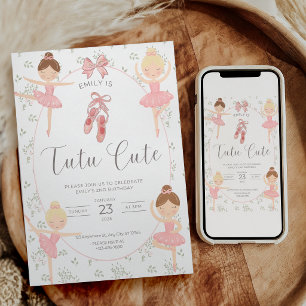 Invitation de 2e anniversaire rose Tutu Cute Balle