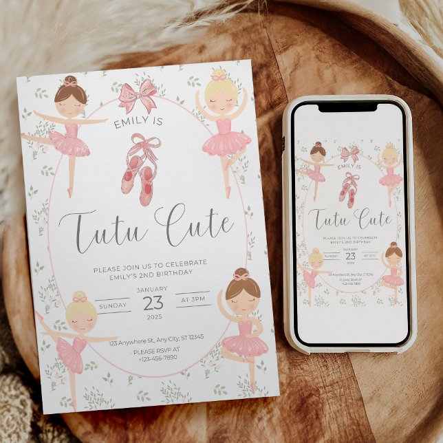 Invitation de 2e anniversaire rose Tutu Cute Balle (Créateur téléchargé)