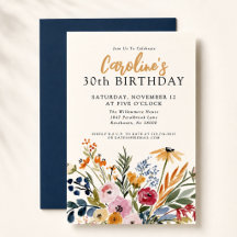 Invitation de 30e anniversaire de style floral aqu