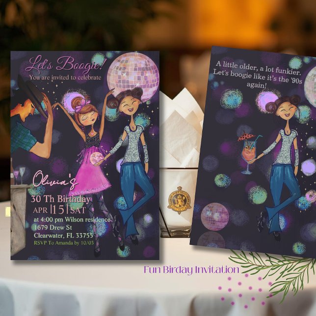 Invitation de 30e anniversaire disco rétro sarcell (Teal & Blue Retro Disco 30th Birthday Invitation)