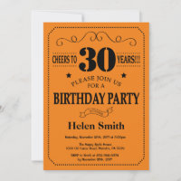 Invitation de 30e anniversaire Noir et orange