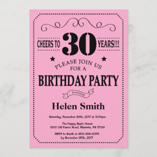 Invitation de 30e anniversaire noir et rose