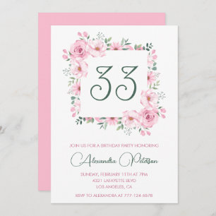 Invitation de 33e anniversaire Boho Floral Pink El
