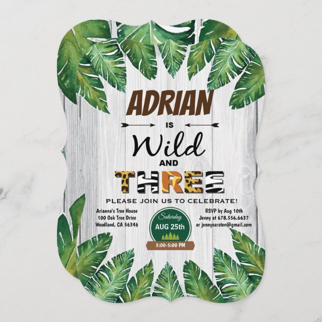 Invitation de 3e anniversaire sauvage et gratuite. (Devant / Derrière)