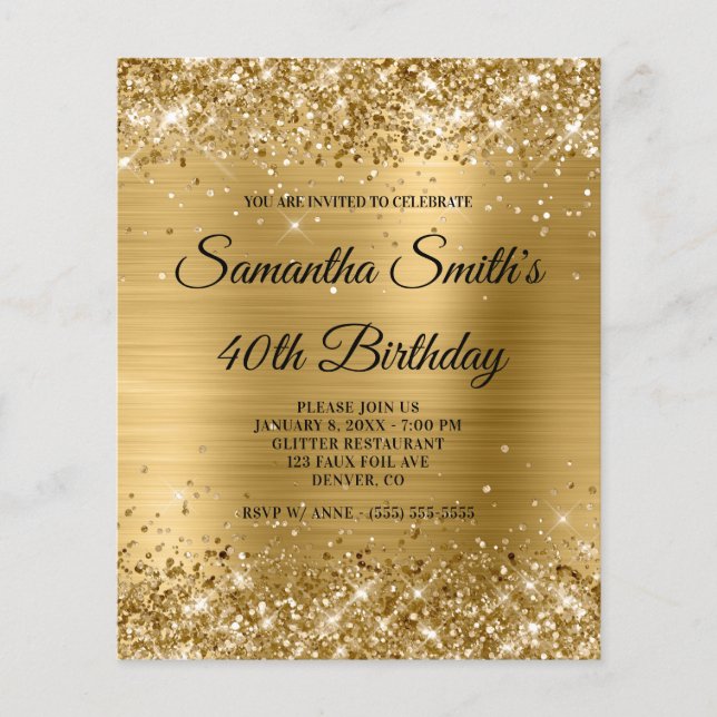 Invitation de 40e anniversaire à feuille d'or pail (Devant)