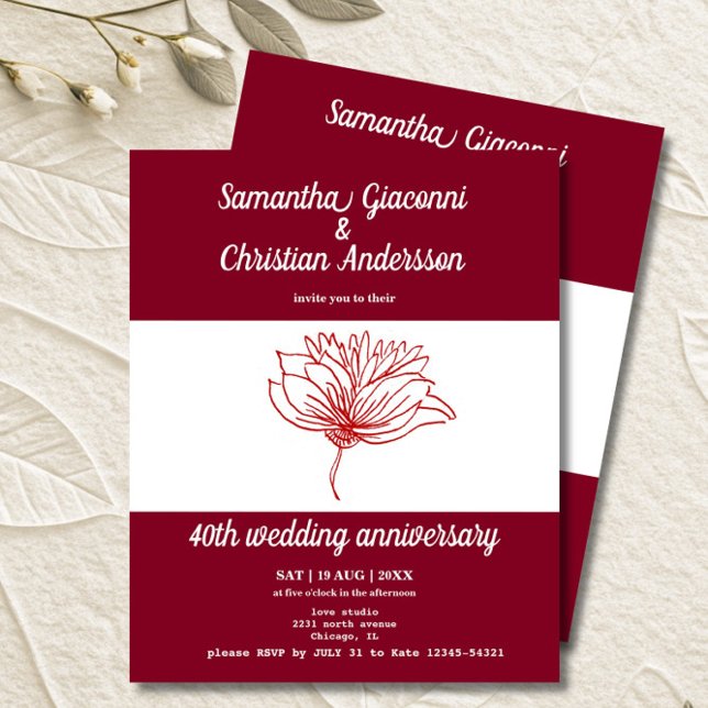 Invitation de 40e anniversaire de mariage à fleurs (Créateur téléchargé)