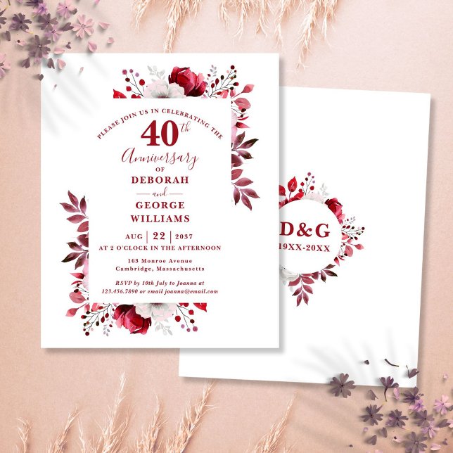 Invitation de 40e anniversaire de mariage en rubis (Budget Ruby 40th Wedding Anniversary Invitation)