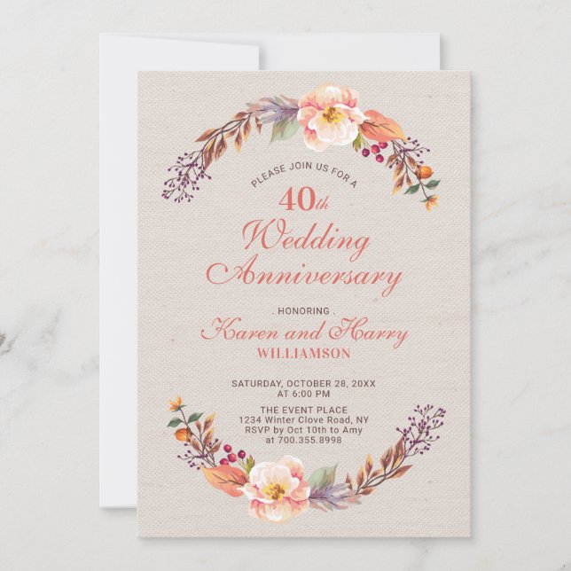 Invitation de 40e anniversaire de mariage floral a (Devant)