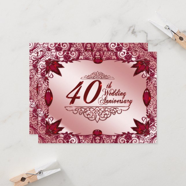 Invitation de 40e anniversaire de mariage Ruby 4,2 (Devant/Arrière en situation)