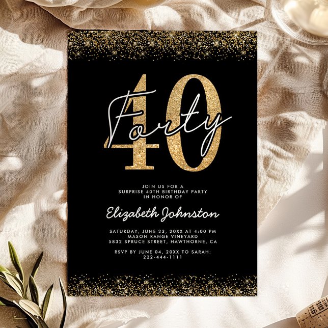 Invitation de 40e anniversaire en or noir de luxe (Créateur téléchargé)