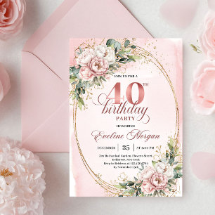 Invitation de 40e anniversaire Fleurs Rose Poussié
