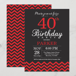 Invitation de 40e anniversaire Noir et Rouge