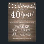 Invitation de 40e anniversaire surprise rustique e<br><div class="desc">Invitation de 40e anniversaire surprise rustique en bois avec guirlande lumineuse. 13e 15e 16e 18e 20e 21e 30e 40e 50e 60e 70e 80e 90e 100e, Tout âge. Anniversaire adulte. Anniversaire femme ou homme. Pour une personnalisation supplémentaire, veuillez cliquer sur le bouton "Personnaliser" et utiliser notre outil de conception pour modifier...</div>