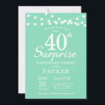 Invitation de 40e anniversaire surprise vert menth<br><div class="desc">Invitation d'anniversaire surprise 40 ans avec guirlande lumineuse. Fond vert menthe. Anniversaire homme ou femme. 13 15 16 18 20 21 30 40 50 60 70 80 90 100 ans, Tout âge. Pour une personnalisation plus poussée, veuillez cliquer sur le bouton "Personnaliser" et utiliser notre outil de conception pour modifier...</div>