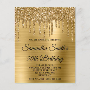 Invitation de 50e anniversaire Budget Gold Glitter