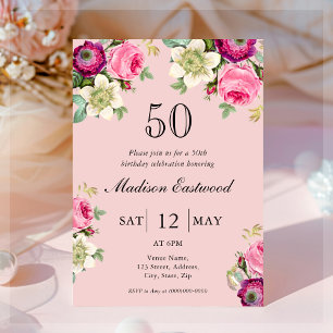 Invitation de 50e anniversaire de la florale rose