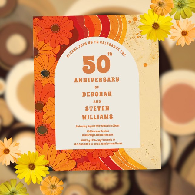 Invitation de 50e anniversaire de mariage des anné (Budget 1970s 50th Wedding Anniversary Invitation)
