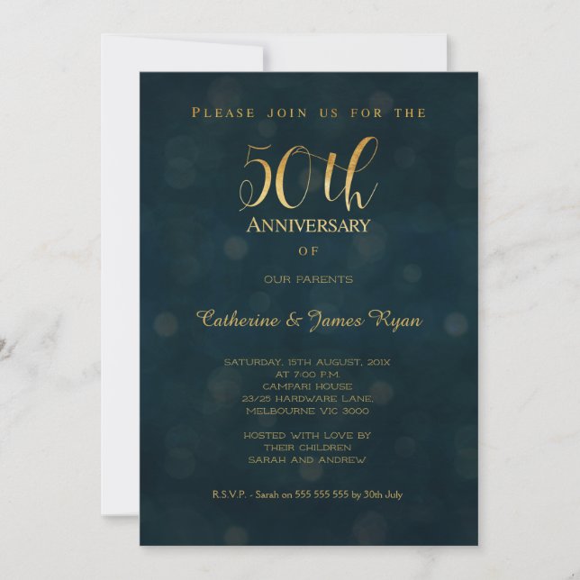 Invitation de 50e anniversaire de mariage Faux Or  (Devant)