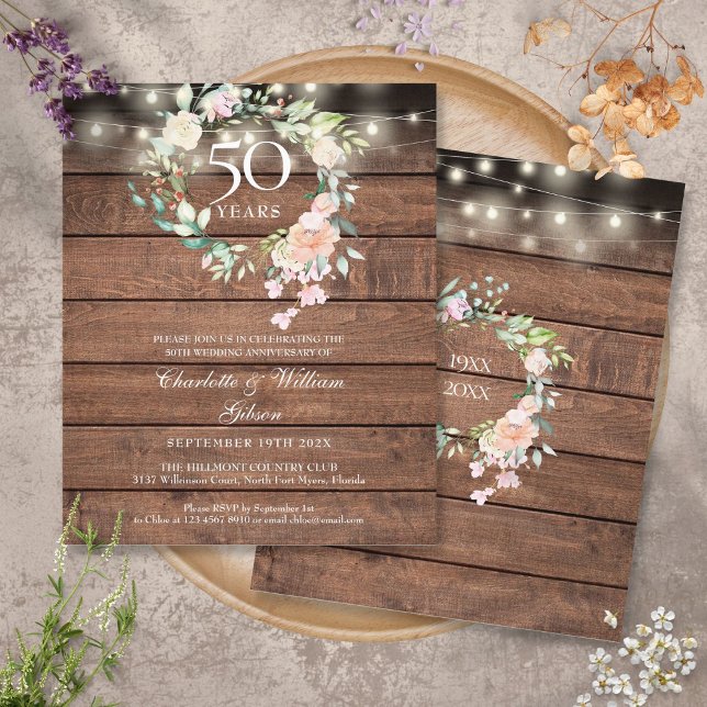 Invitation de 50e anniversaire de mariage Floral R (Budget Rustic Floral 50th Anniversary Invitation)