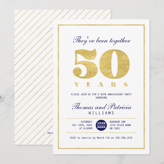Invitation de 50e anniversaire de mariage Or & Mar (Devant / Derrière)