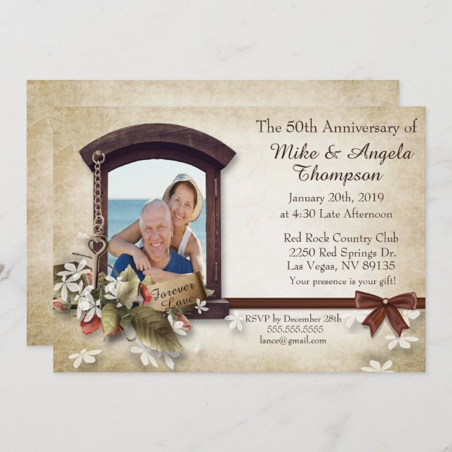 Invitation de 50e anniversaire de style vintage (Devant / Derrière)