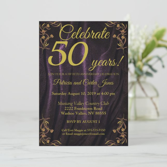 Invitation de 50e anniversaire en or élégant (Debout devant)