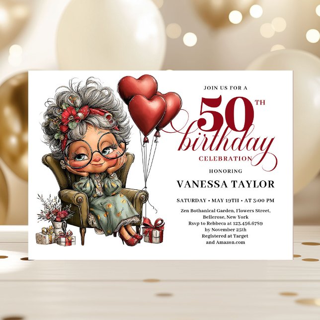 Invitation de 50e anniversaire femme stylée et drô (Fun stylish 50th birthday woman quirky invite)