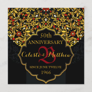 Invitation de 50e anniversaire Luxe Noir Rouge Or