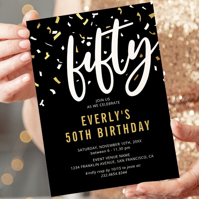 Invitation de 50e anniversaire noir et or avec con (Créateur téléchargé)