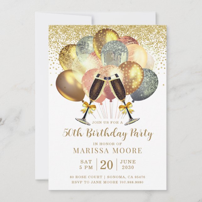 Invitation de 50e anniversaire Rose Gold and Gold  (Devant)
