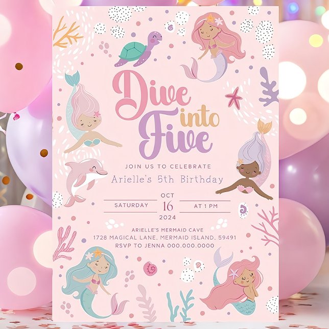 Invitation de 5 ans sur le thème de la Sirène Rose (Créateur téléchargé)