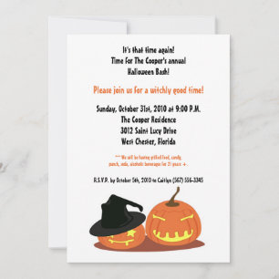 Invitation de 5 Citrouilles sorciers Halloween Bas