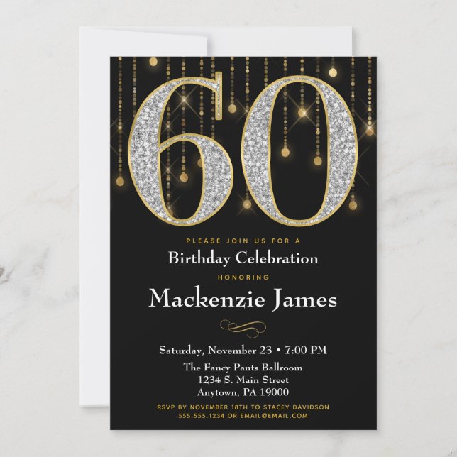 Invitation de 60e anniversaire Diamants noirs d'or (Devant)