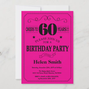 Invitation de 60e anniversaire Noir et rose chaud