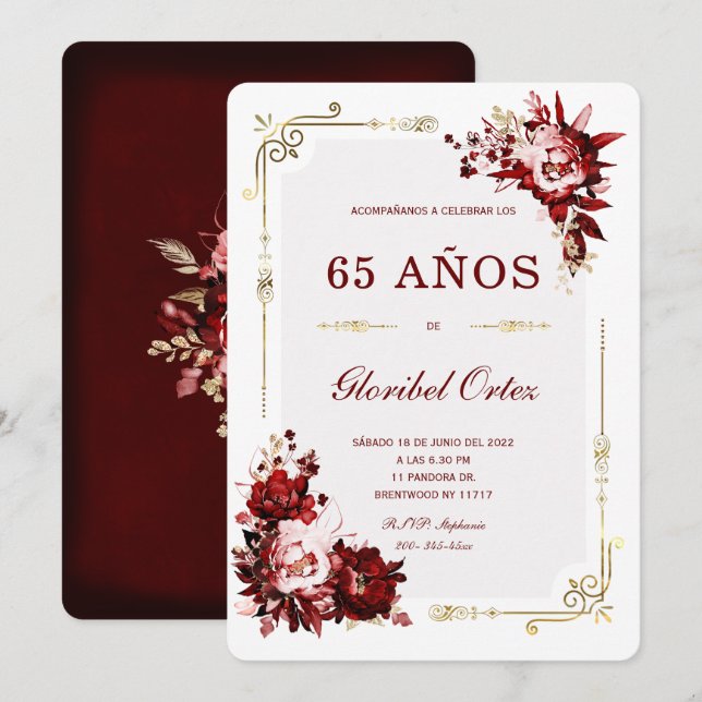 Invitation de 65 Ans Femme (Devant / Derrière)