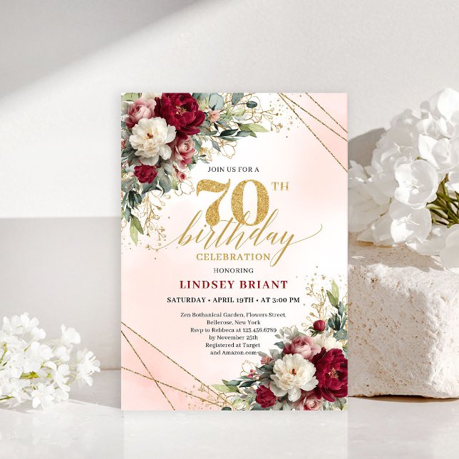 Invitation de 70 ans élégante et fabuleuse en or (70 and Fabulous Elegant Gold Birthday Invitation)
