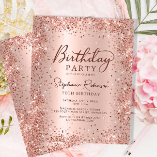 Invitation de 70e anniversaire à paillettes en or 