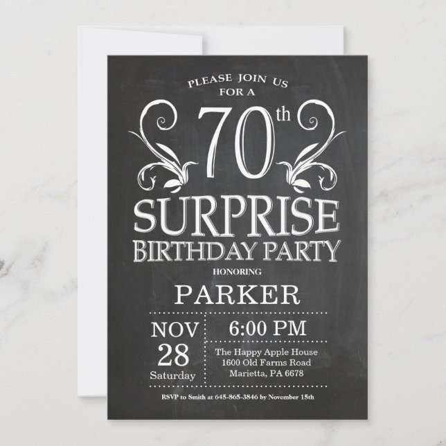 Invitation de 70e anniversaire surprise sur tablea (Devant)