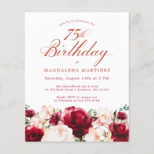 Invitation de 75e anniversaire à fleurs rose budge
