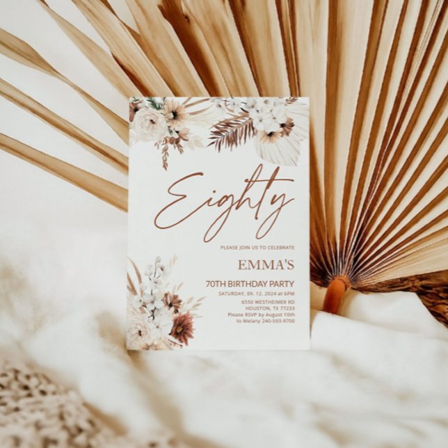 Invitation de 80e anniversaire Boho Pampas (Créateur téléchargé)