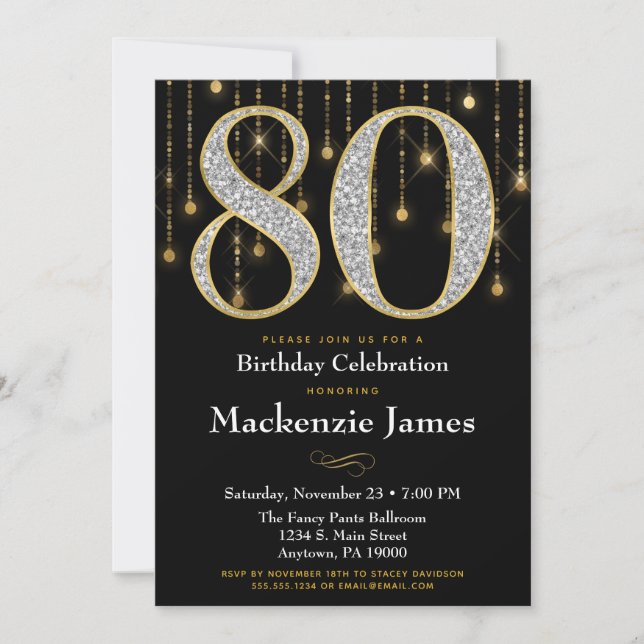 Invitation de 80e anniversaire Diamants noirs d'or (Devant)