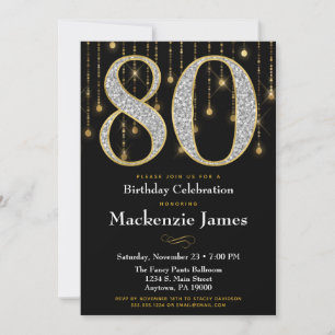 Invitation de 80e anniversaire Diamants noirs d'or