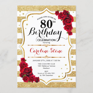 Invitation de 80e anniversaire Gold White Stripes 