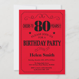 Invitation de 80e anniversaire Noir et Rouge