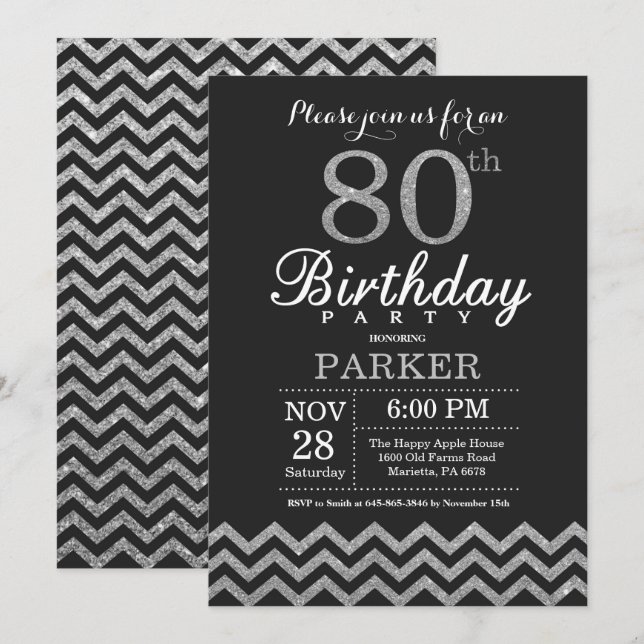 Invitation de 80e anniversaire Parties scintillant (Devant / Derrière)