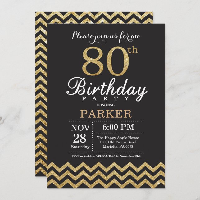 Invitation de 80e anniversaire Parties scintillant (Devant / Derrière)