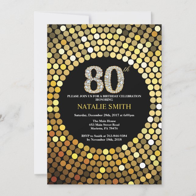 Invitation de 80e anniversaire Parties scintillant (Devant)